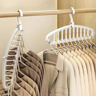 1pc Multi-Function Clothes Hanger, Non-Slip Folding Drying Rack With 11 Holes, Dorm & Home Storage Organizer