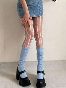 Retro Tie-Dye Two-Color Gradient Oval Stockings. Spring/Summer  Girl Cut-Out Gradient Culottes. Unique Y2K Style Leg Accessory Fishnet Stockings. - Rosa/Blå - Visa 2