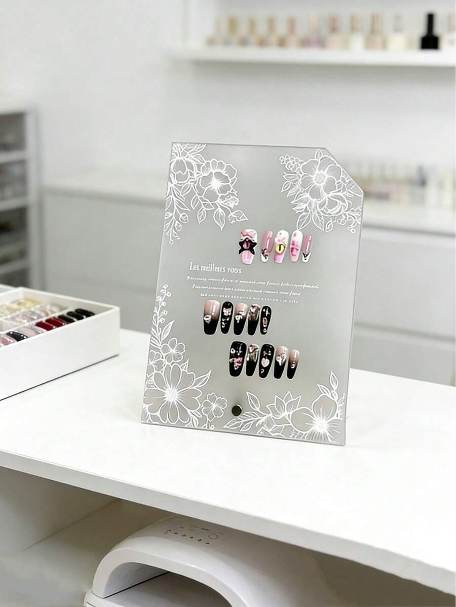 1pc Transparent Acrylic Floral Pattern Fake Nail Art Display Board, Nail Art Photography Prop Background, Creative Butterfly Design Nail Sample Display Rack - Multicolor - View 1