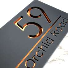 A4 Size Luxury British House Wall Decor Plaque | Contemporary Style House Number Sign | Matte White And Copper Mirror Finish - Multicolor - View 5