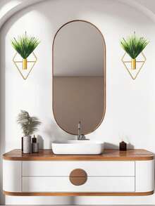 1pc Gold Wall-Mounted Flower Vase, Creative Adhesive Wall Hanging Flower Rack, Minimalist Open Tubular Design, Suitable For Home, Office, Living Room, Bedroom Floral Display - Gold - View 2