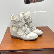 New 2026 Model Women's Shoes With 7cm Internal Height Increase, High-Top, Color-Blocked, Round-Toe, Flat-Soled Casual Shoes, Versatile Style, Women's Sneakers With Velcro Closure - 黑色 - 查看 4