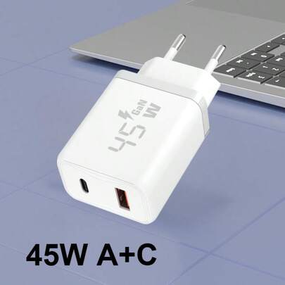 45W USB-C Ladegerät, PD 3.0 Schnellladung, mit Typ-C und USB-A Anschlüssen, kompatibel mit iPhone 17/16/15/14/13, Galaxy S25+/S24/S23/S22/S21 und anderen Geräten, USB-C Stecker