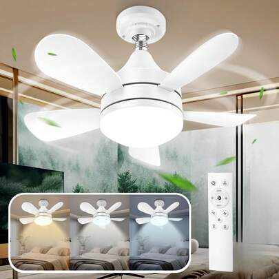 Ventilador de techo para con control remoto Pequeño ventilador de bombilla LED, bombillas de ventilador creativas para reemplazo, luz ambiental para el hogar, dormitorio,súper silencioso, viento fuerte, cabeza de luz e27, con función de memoria