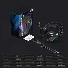 Acinaci J11 有线游戏耳机，即插即用，适用于在线课程、办公和游戏，3.5mm 音频插孔，带麦克风，LED 灯。 - 查看 4