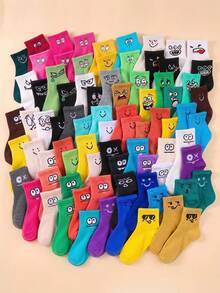 5/10/20 Đôi tất trẻ em in hình mặt cười ngộ nghĩnh, chất liệu pha trộn, thoáng khí, thích hợp mặc hàng ngày vào mùa xuân, mùa thu và đi học. - Nhiều màu - Xem 2
