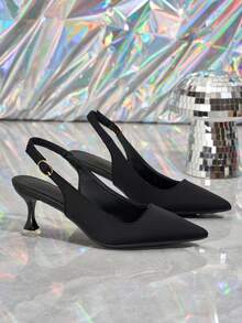 MonaNise Pointed Toe High Heel Pumps, V-Cut Low Vamp Backless Sandals For Women - Black - View 8