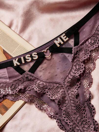 1PC Sexy Custom Name Lace Thong For Women, Crystal Initial T-Back Bikini Underwear, Personalized Lingerie Gift, Perfect For Valentine's Day Christmas Birthday Anniversary