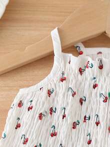 Cherry Print Suspender Dress, Breathable Pleated 3D Cherry Decor Cute Pet Clothes For Dogs & Cats, Summer - White - View 6