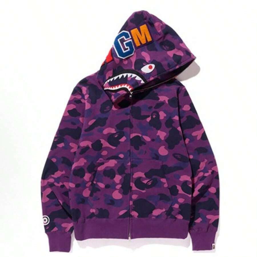 A Bathing Ape (BAPE) Men's Shark Full-Zip Hoodie – Iconic Camo Series, Multi-Color Options Available - 紫色 - 查看 1