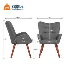 Retro Ohrensessel aus Wildleder-Optik mit Eichenbeinen, Moderner Polstersessel mit Hoher Rückenlehne, Ergonomischer Esszimmerstuhl & Relaxsessel für Wohnzimmer, Küche & Restaurant, Belastbar bis 150kg - Dunkelgrau - Übersicht 3