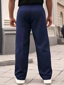 Men's Casual Pockets Wide Leg Loose Fit Pants - 藏蓝色 - 查看 5