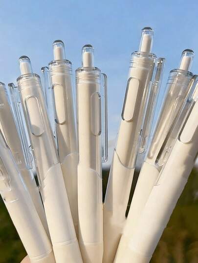 1支白色可伸缩0.5mm笔尖黑色墨水速干顺滑中性笔，适用于学校、商务、文件、办公、日记、书写，适合学生、上班族、教师及其他文具和学习用品。