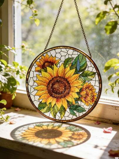 1pc Sunflower Hanging Decor, Bohemian Style Sunflower Wall Decor, Vintage Sunflower Home Decor, Suitable For Home, Living Room, Bedroom, Garden, Sunflower Window Decoration, Decorative Sunburst Hanging, Energetic Window Display, Farmhouse Decor, Boho Style Sunflower Decoration, Sunny Effect Window Hanging, Garden Hanging Decor, Sunflower Wall Art, Handmade Sunflower Window Decoration, Suitable For Home, Office, Outdoor Garden