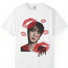 Jin BTS Kisses Graphic Tee, Kpop Fan Shirt - White - View 1