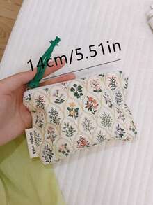Green Twig Print Cotton Coin Purse, Earphone Card Holder, Large Capacity Pouch, Multi-Purpose Travel Organizer Bag For Women Money Wallet Mini Wallet Purse Wallet Small Wallet Cute Wallet Coin Wallet Travel Essential Summer - Multicolor - View 4