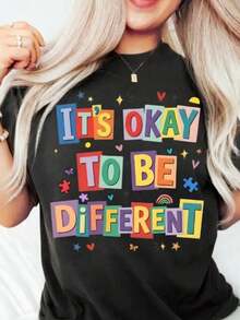 Camiseta "Está bien ser diferente", Camisetas de concientización sobre el autismo, Regalos para maestros de educación especial, Camiseta sobre neurodiversidad, Diferente no significa menos, Camiseta sobre inclusión del autismo - Negro - Ver 1