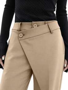 Asymmetrical Design Draping Effect Casual Pants Spring - Khaki - View 4