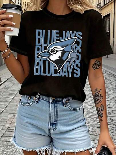 Vacation Outfits Women100% Cotton Women'S Casual Blue Birds Graphic T-Shirt - Short Sleeve,  Casual Summer Top |   Bird Print Top Summer T Shirts