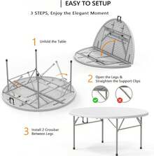 White 48" Round Bi-Folding Plastic Table, 4FT Portable Commercial Dining Table For Kitchen Outdoor Party Wedding Event, 1 Pack,Foldable Table,Outdoor Table - trắng - Xem 6