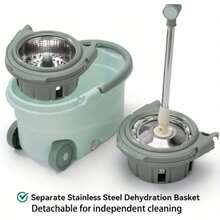 TAIMASI - Juego de trapeador giratorio de doble accionamiento y cubo para el hogar, trapeador giratorio, trapeador de lavado manos libres, uso en seco y húmedo, trapeador para eliminar el polvo, para pisos de madera dura, laminados, azulejos y madera. Herramienta de limpieza. - A - Ver 9