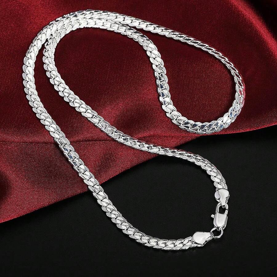 Collier en argent sterling plaqué or 18 carats, 6 mm, 20-60 cm, beau, mode, élégant pour hommes et femmes, style bohème - argent - Voir 1
