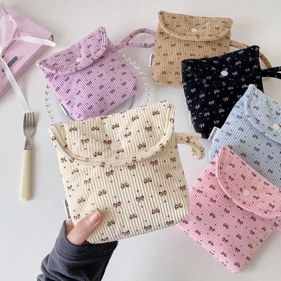 Pochette à lèvres de haute qualité et mignonne avec imprimé nœud, grande capacité. Convient pour les courses quotidiennes, les voyages, les sports. Petit sac pratique à tenir en main pour les femmes. Portefeuille mini, portefeuille, petit portefeuille mignon, portefeuille à pièces de monnaie, accessoire de voyage essentiel pour l'été - Multicolore - Voir 1