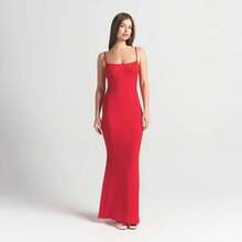 SKIMS Soft Lounge Long Slip Dress | Ribbed Maxi Gown, Ultra-Soft Modal-Spandex Sculpting Fit Floor-Length Bodycon - Cherry - View 2