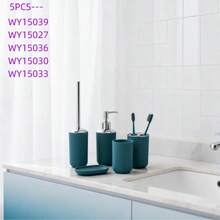 5pcs Minimalist Bathroom Accessory Set / Matte Green Countertop Storage / Toilet Brush + Soap Dispenser + Rinse Cup + Toothbrush Holder + Soap Dish - Dark Green - View 16