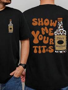 T Shirt Print ,Graphic-Cotton Tees Size Plus, Cartoon Round Neck Short Sleeve, Men's Cotton T-Shirt, Show Me Your Tito's Print, Y2k Hip-Hop Fashion Pattern T-Shirt, Perfect For Streetwear Enthusiasts To Express Individuality And Embrace The Dark, Rebellious Spirit In Style,Y2K,Oversized Shirt Men,With Shirt,Summer Tops,Shirt Suitable - Black - View 1