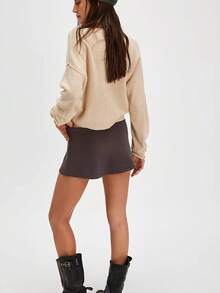 Women's Mini Skorts Casual Stylish Simple Solid Low Rise Short Skirt For All Seasons - Khaki - View 5