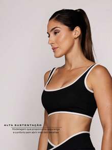 LOT FITNESS Women's Black Polyamide Fitness Top Two Colors Sports Gym High Support Kate Duo Collection - màu đen - Xem 3