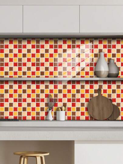 OUTANA 10pcs/20pcs PVC Mosaic Self-Adhesive Wall Stickers, Removable, Suitable For Kitchen, Bathroom, Office, Living Room, Bedroom Home Decor, Available In 3.9/5.9/7.8/11.8in Sizes