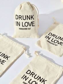 6pcs Bride Party Favor - Hangover Recovery Kit In Burlap Bag | Complete "Drunk In Love" Emergency Gift Set With Customized Label, Suitable For Bridal Shower, Birthday And Other Occasions - Multicolor - View 5