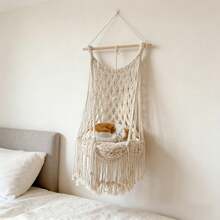 1 chiếc võng cho mèo bằng macrame, giường ngủ treo tường chắc chắn cho mèo, kiểu dáng Bohemian, võng treo nghệ thuật sợi thủ công cho mèo, phù hợp cho mọi mùa - Không bao gồm đệm. - Màu be - Xem 3