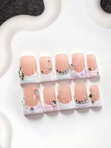 Bộ dụng cụ làm móng tay thủ công kiểu Pháp quý tộc 10 món, bao gồm bộ móng gel poly, móng trang trí hình ngôi sao năm cánh 3D màu trắng, hạt thép nhỏ màu trắng, màu hồng nude chấm bi tím nhạt, sơn móng tay trắng, kèm dụng cụ làm móng (1 miếng dán gel + 1 dũa móng), có 3 hình dạng: hạnh nhân, miệng vịt, hình quan tài. Món quà tuyệt vời nhất dành cho phụ nữ hoặc bé gái: Móng giả trang trí nghệ thuật. - Nhiều màu - Xem 15