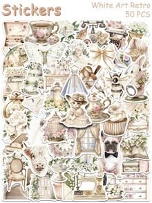 50 miếng dán hình thỏ nghệ thuật retro màu trắng dùng dán điện thoại, laptop, sổ tay, vali, đàn guitar, mũ bảo hiểm, hình dán graffiti, quà tặng. - A - Xem 2