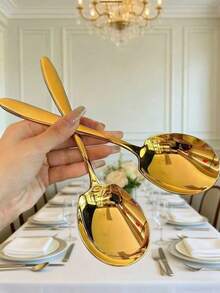 1/2/4/6件套不锈钢餐勺、沙拉勺、自助餐勺、盛菜勺，适用于餐厅、婚礼等场合 - 彩色 - 查看 9