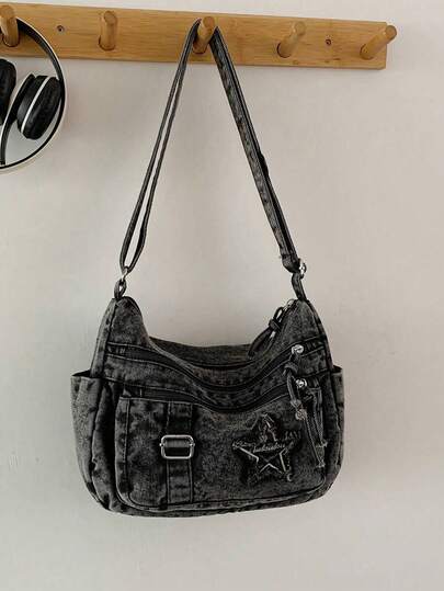 Nueva bolsa cruzada casual y elegante de mezclilla suave con múltiples bolsillos, versátil y de gran capacidad para mujer, adecuada para ir al trabajo, viajar y hacer compras.