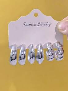 2/6/18pcs Elegant Women Earrings Set, Including Smooth Teardrop, Thick C-Shaped, Floral, Smooth C-Shaped, Twisted C-Shaped, Extra Large Smooth C-Shaped Styles. Crafting Capable And Intellectual Elegant, Adding Soft And Romantic Atmosphere. Suitable For Daily Commute, Dates, Gatherings, Travel Outfits - Silver - View 6