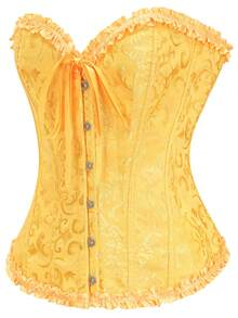 Camisola con espalda descubierta y encaje, de estilo jacquard, para mujer. Adecuado para fiestas de Año Nuevo, Día de San Valentín, vacaciones, graduación, disfraz de Halloween, verano amarillo - Amarillo - Ver 3
