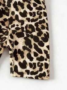 2 st/set trendiga leopardmönstrade t-shirts för tweenflickor och matchande shorts med leopardmönster, löst och andningsbart t-shirtklädsel för vår/sommar - Aprikos - Visa 9
