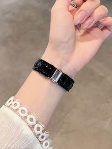 1条时尚亮黑色PC表带，兼容 38mm、40mm、41mm、42mm、44mm、45mm、46mm、49mm，奢华链条表带，适用于 Series Ultra 11、10、9、8、7、SE3、6、5、4、3、2、1，优雅智能手表表带，时尚智能手表表带，适用于，表带配件，兼容表带，智能手表表带，替换智能手表表带，日常、聚会、旅行的绝佳礼物 - 黑色 - 查看 6