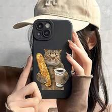 Funda Blanda para Teléfono Angel Eyes con Diseño de Dibujos Animados Caprichosos de Palitos de Fritura y un Gato con Café, con Impresión UV y Acabado Mate. Ofrece Protección Completa de 360 Grados para Varios Modelos de iPhone, Incluyendo 11, 12, 13, 14, 15 Pro Max, XR, X/XS, 7, 8 Plus, SE y Mini, Adecuada para Smartphones. Funda con Impresión HD. teléfonos móviles, bolsos, accesorios para móviles, fundas para teléfonos, decoración de interiores, accesorios, fundas transparentes para teléfonos, verano, correas para teléfonos, fundas para teléfonos de hombre, fundas negras para teléfonos, fundas rosas para teléfonos, fundas para teléfonos de hombre, fundas para teléfonos de mujer, protección para teléfonos móviles, accesorios de playa, productos de fresa, fundas protectoras para teléfonos. - Estilo (1 pieza) - Ver 3