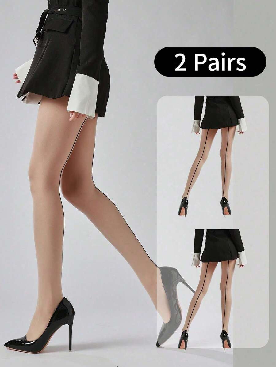 2 chiếc quần tất họa tiết tôm cho nữ, thiết kế đường may sau kiểu Pháp cổ điển, họa tiết tôm đen kinh điển, quần tất chống xước, vải mật độ cao bền chắc, độ co giãn cao, thiết kế ôm sát. - Nhiều màu - Xem 1