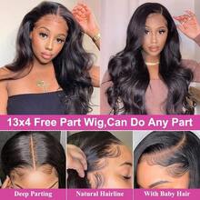 Peruca Lace Frontal 200% Densidade 5*5 13*4 34 Polegadas Bodysuit Wave Cor Preto Natural Wear And Go Pré-Cortada Pré-Desfiada HD Transparente Sem Necessidade de Cola Perucas Lace Frontal Sem Cola Brasileira Virgem Lace Closure Perucas Cabelo Humano Frontal Trama de Cabelo Misturado - Natural e preto - Visão 8