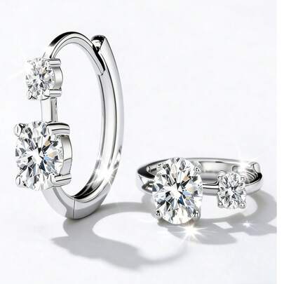LOVESSOM A Pair Of 925 Sterling Silver Earrings, Each Containing Two 0.6-Carat Moissanite Stones, A Classic Everyday Style, Round Design, Suitable For Women, Couples, And Perfect For Weddings, Proposals, Vacations, Dates, Mother's Day, Easter, Thanksgiving, Christmas, Valentine's Day, Birthdays, Anniversaries, Back-To-School Season, Wedding Season, As A Gift For Mothers Or Friends.