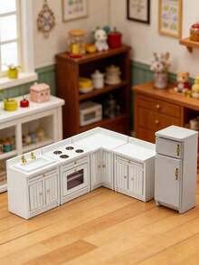 1 Set Miniatur Kabinet Dapur Rumah Boneka, Termasuk Meja, Lemari, Wastafel, Kompor, Lemari Sudut. Barang Dekoratif dalam Berbagai Warna, Dekorasi Bermain Peran Mewah, Model Kabinet Miniatur, Kerajinan Miniatur Rak Buku - MultiWarna - View 2