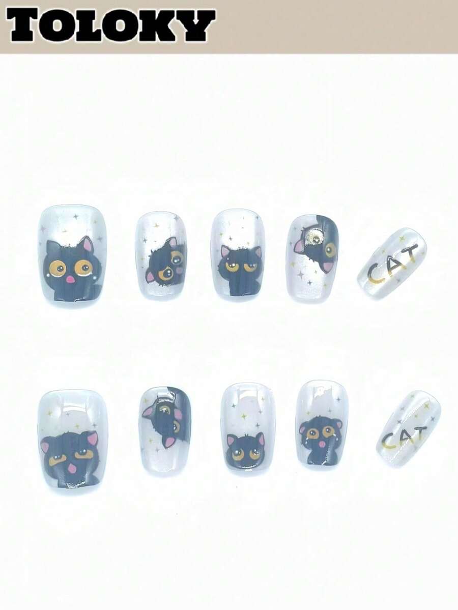 10片高品质方形短款白色美甲贴片,配3件美甲工具、美甲胶水及其他美甲用品,适合女性和女孩参加派对、旅行、日常上学等场合。 - 彩色 - 查看 1