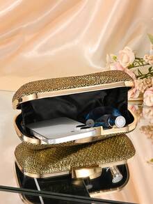 1 件优雅仿皮纹理手拿包，女士正式场合单肩包，适合婚礼、派对等场合 - 金色 - 查看 4